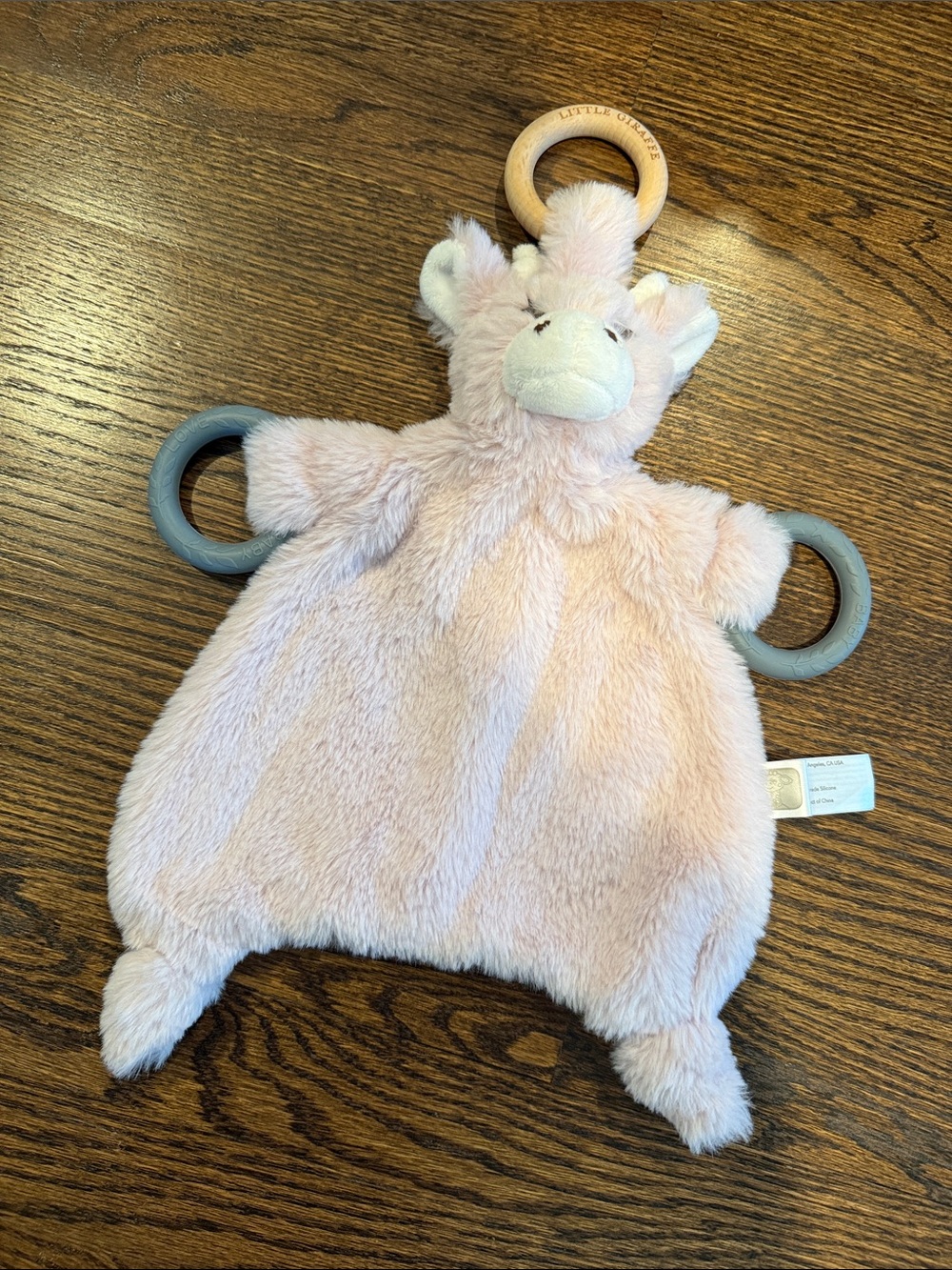 Little Giraffe Plush Lovey with Teething Rings - Blush Pink and Gray
